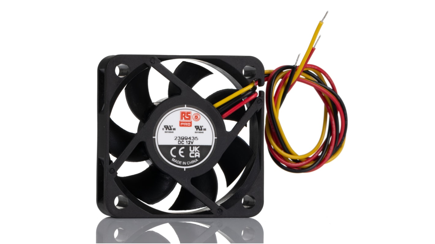 RS PRO Axial Fan, 12 V dc, DC Operation, 15cfm, 1.152W, 80mA Max, 50 x 50 x 15mm