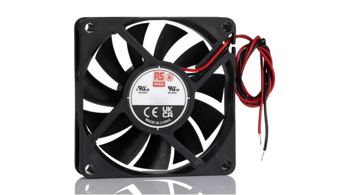 RS PRO Axial Fan, 5 V dc, DC Operation, 21.7cfm, 1.2W, 230mA Max, 70 x 70 x 15mm