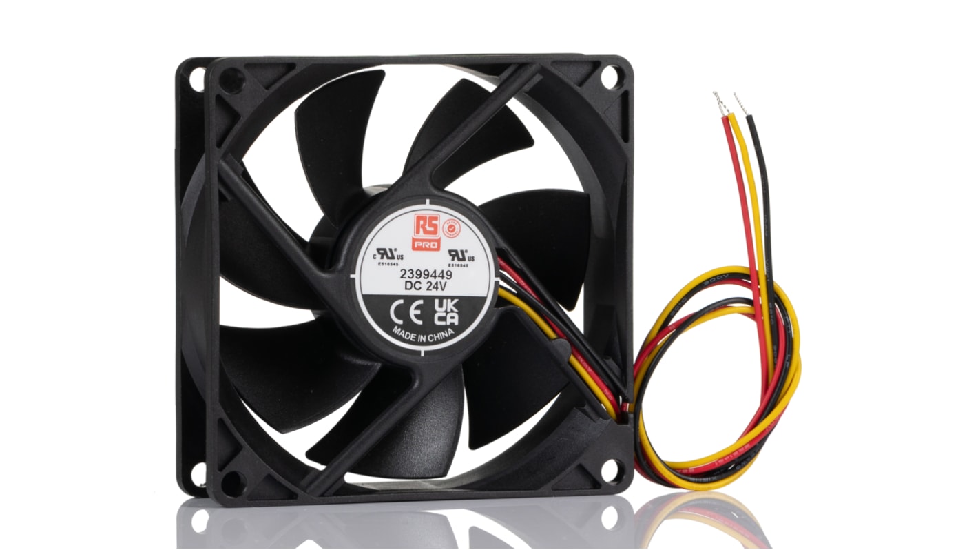 Ventilador Axial RS PRO de 80 x 80 x 25mm, 24 V CC, 4.608W, 4300rpm, caudal 21.7cfm, 32dB(A)