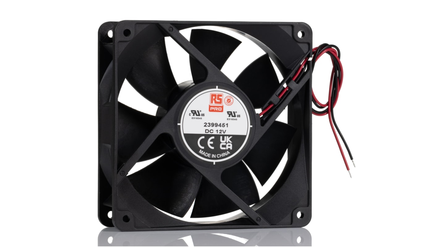 RS PRO Axial Fan, 12 V dc, DC Operation, 135.9cfm, 11.52W, 800mA Max, 119 x 119 x 38mm