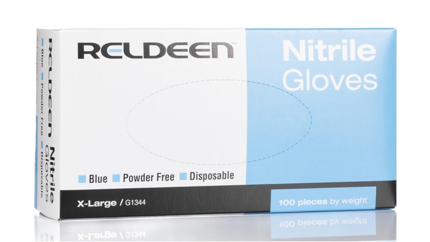 Reldeen Blue Powder-Free Nitrile Disposable Gloves, Size XL, Food Safe