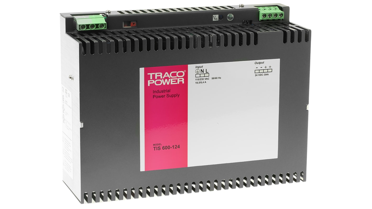 TRACOPOWER TIS Switch Mode DIN Rail Power Supply, 93 → 132V ac ac Input, 24V dc dc Output, 24A Output, 600W