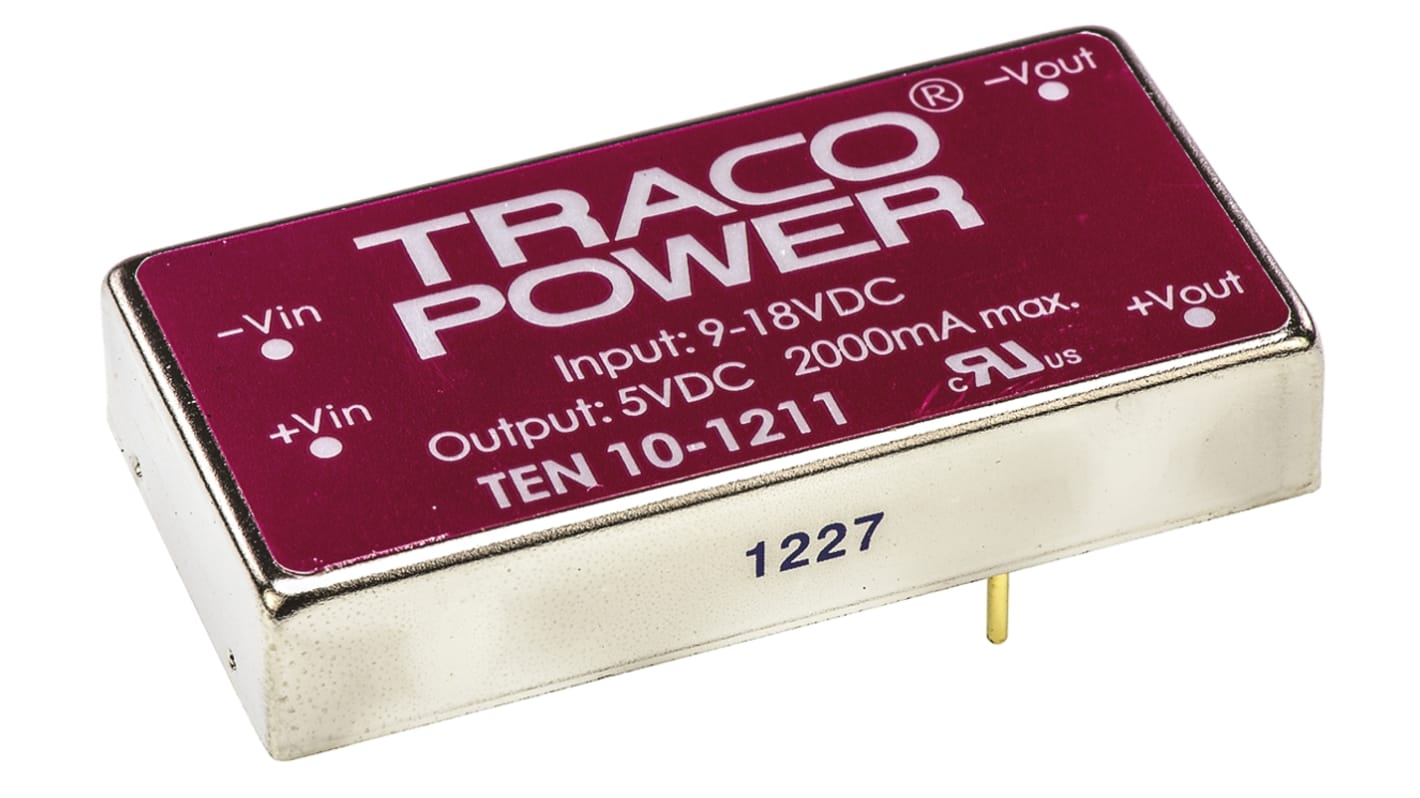 Convertisseur DC-DC TRACOPOWER, TEN 10, Montage traversant, 10W, 1 sortie, 5V c.c., 2A