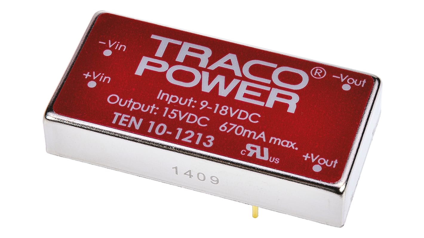 TRACOPOWER TEN 10 DC/DC-Wandler 10W 12 V dc IN, 15V dc OUT / 670mA Durchsteckmontage 1.5kV dc isoliert