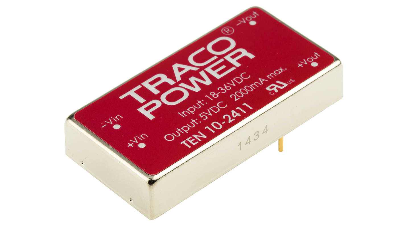 Convertisseur DC-DC TRACOPOWER, TEN 10, Montage traversant, 10W, 1 sortie, 5V c.c., 2A