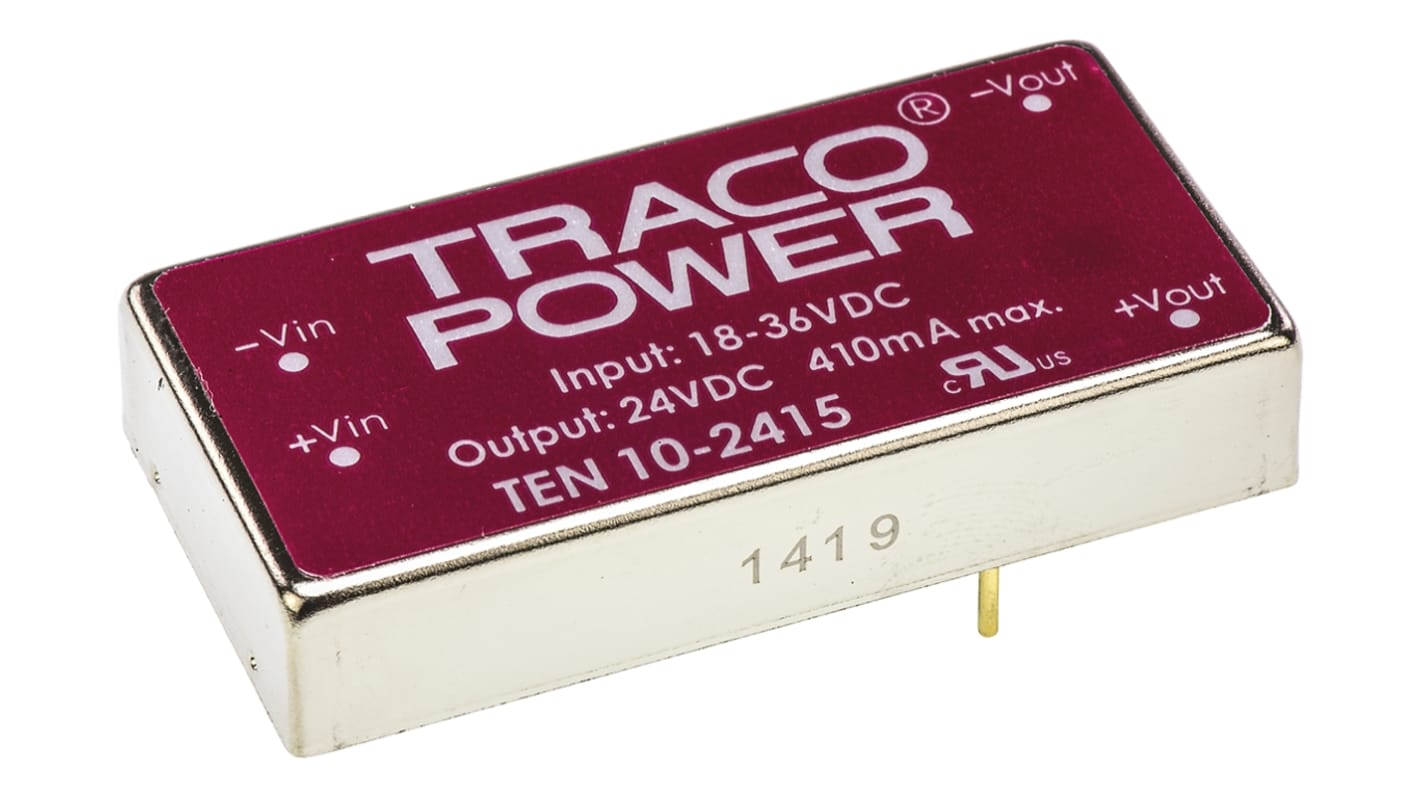 TRACOPOWER TEN 10 DC-DC Converter, 24V dc/ 415mA Output, 18 → 36 V dc Input, 10W, Through Hole, +85°C Max Temp