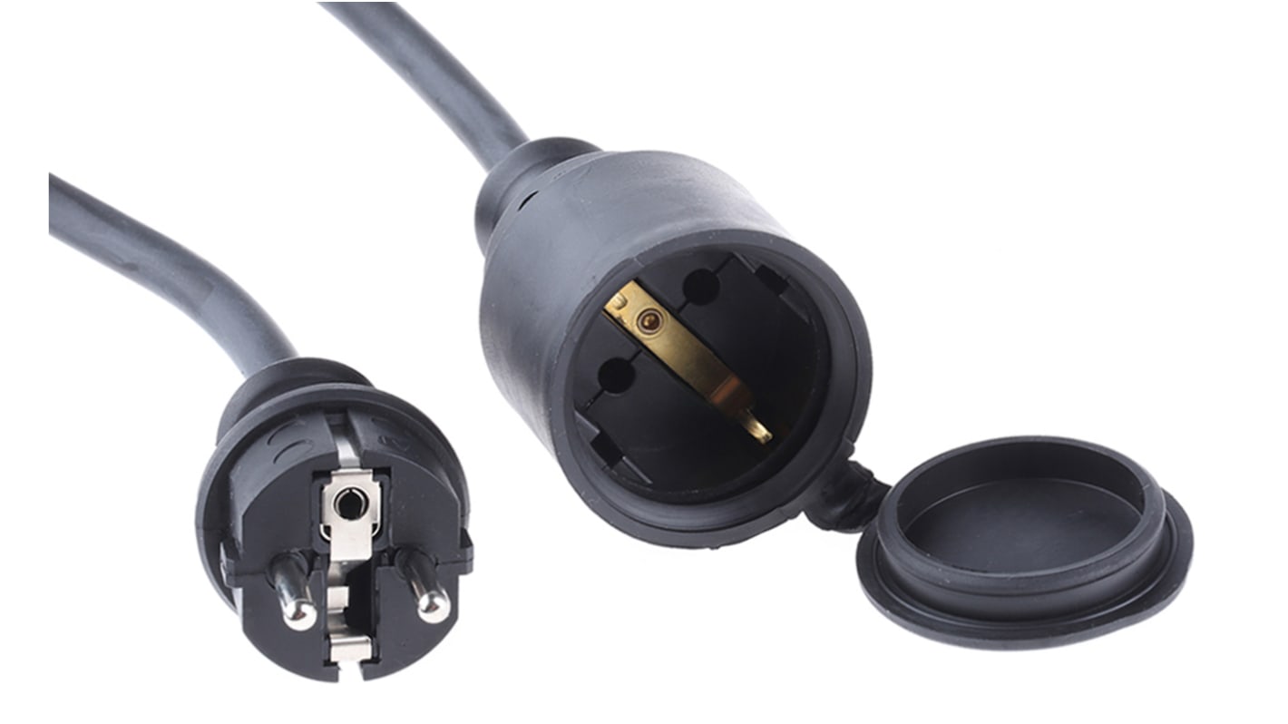 Napájecí kabel 25m, Černá, A: CEE 7/3 Schuko, B: CEE 7/4 Schuko, 10 A, 250 V Kopp