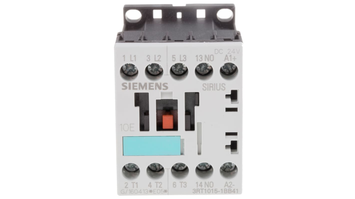 Contattore Siemens, serie 3RT1, 3 poli, 3 NA, 7 A, 3 kW, bobina 24 V c.c.