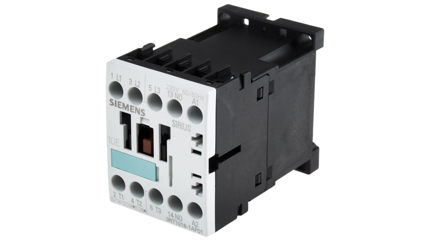Siemens 3RT1 Series Contactor, 230 V ac Coil, 3-Pole, 9 A, 4 kW, 3NO, 400 V ac