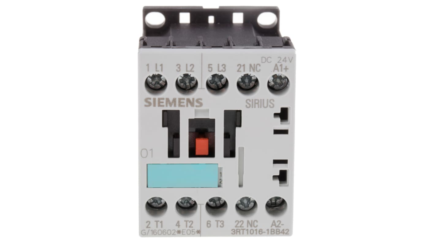 Siemens 3RT1 Series Contactor, 24 V dc Coil, 3-Pole, 9 A, 4 kW, 3NO, 400 V ac