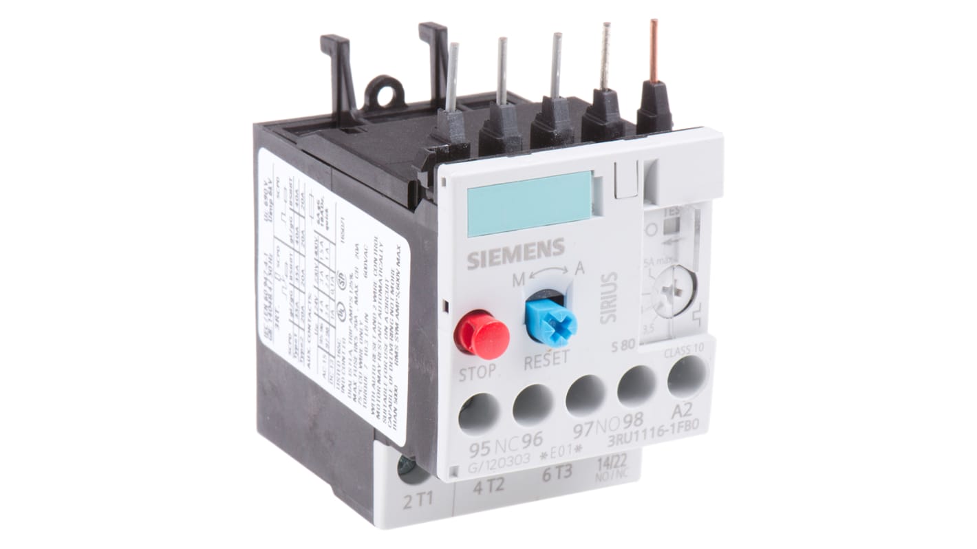 3RU11161FB0 Siemens 3RU Overload Relay NO/NC, 3.5 → 5 A F.L.C, 5 A