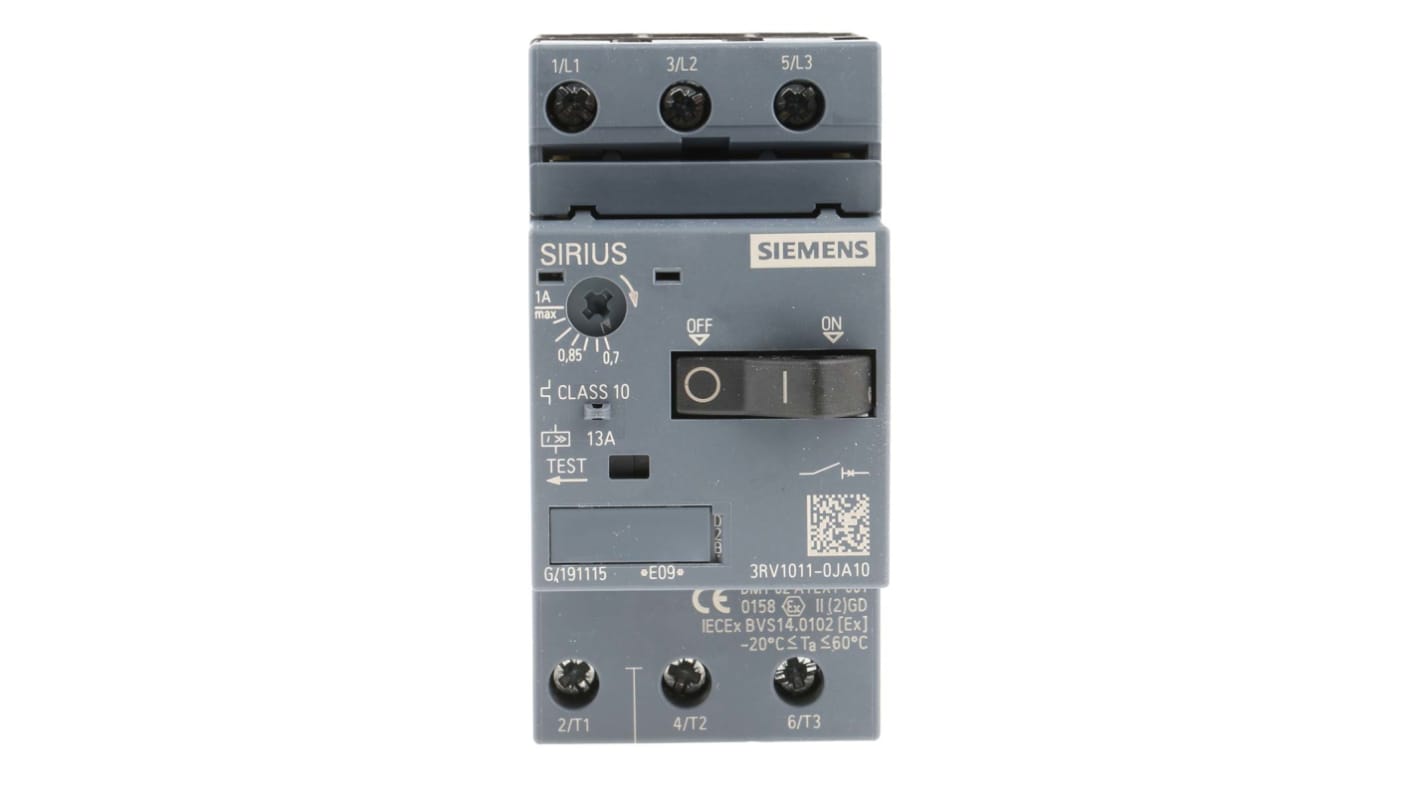 Guardamotor Siemens SIRIUS 3RV1, 0,7 → 1 A.