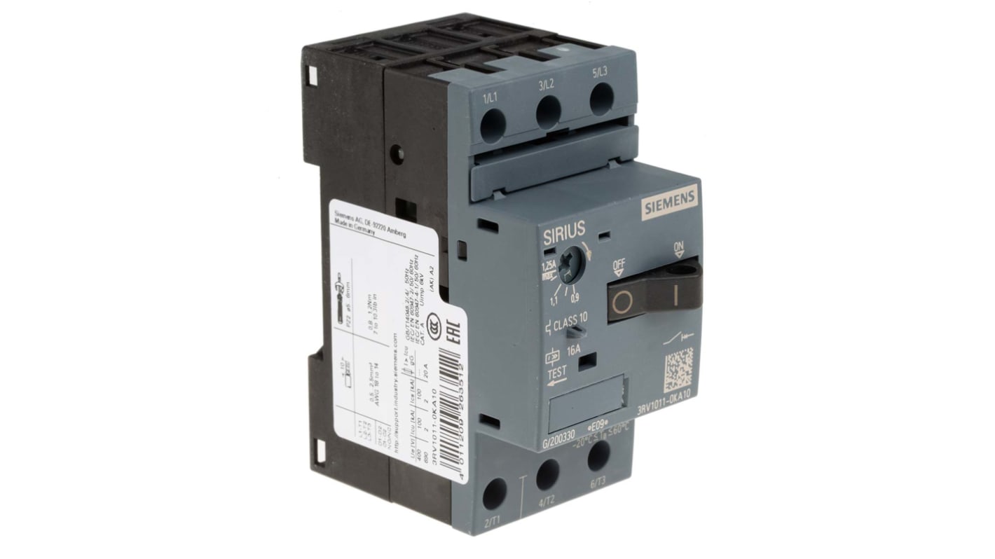 Disjoncteur moteur Siemens SIRIUS 3RV1 0,9 → 1,25 A.