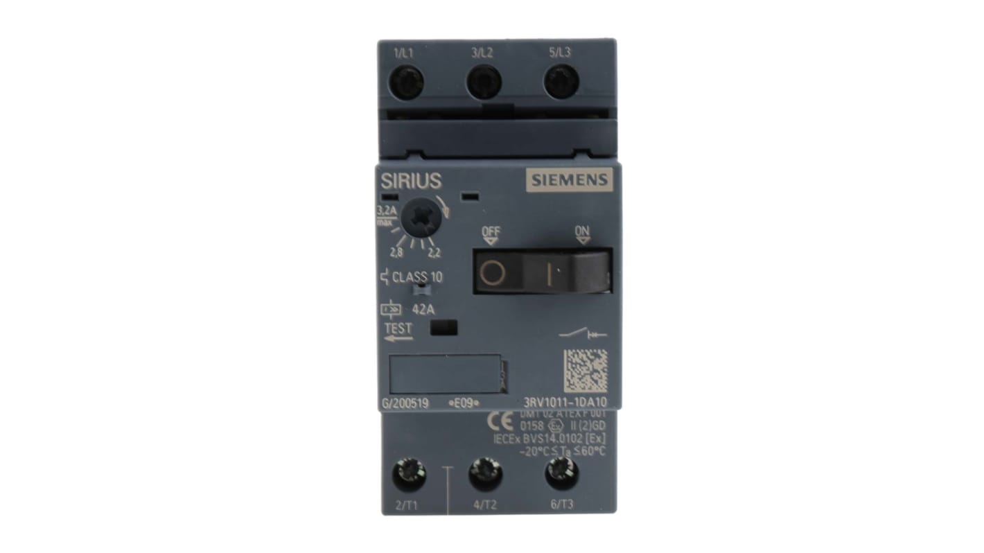 Siemens SIRIUS 3RV1 Motorschutzschalter, 2,2 → 3,2 A 90mm x 45mm