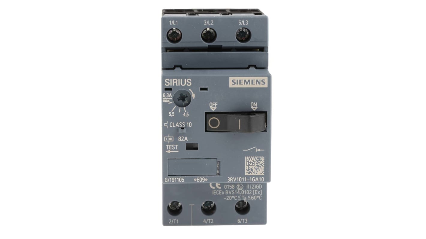 Guardamotor Siemens SIRIUS 3RV1, 690 V, 4,5 → 6,3 A