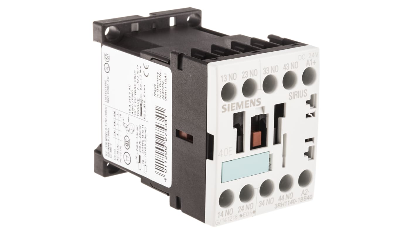 Siemens 3RH1 Contactor Relay 4NO, 10 A Contact Rating, SIRIUS Classic