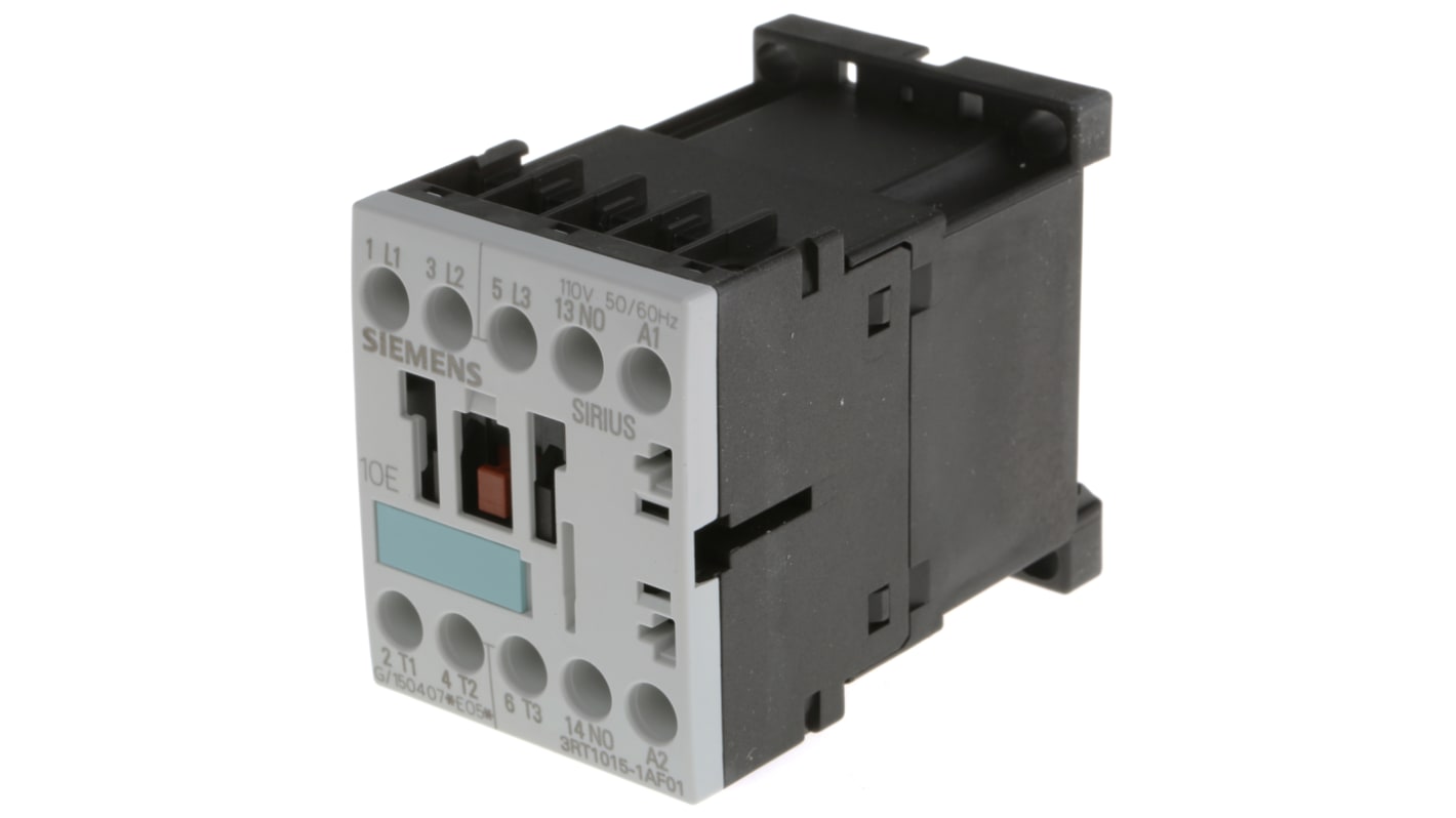 Siemens 3RT1 Series Contactor, 110 V ac Coil, 3-Pole, 7 A, 3 kW, 3NO, 400 V ac