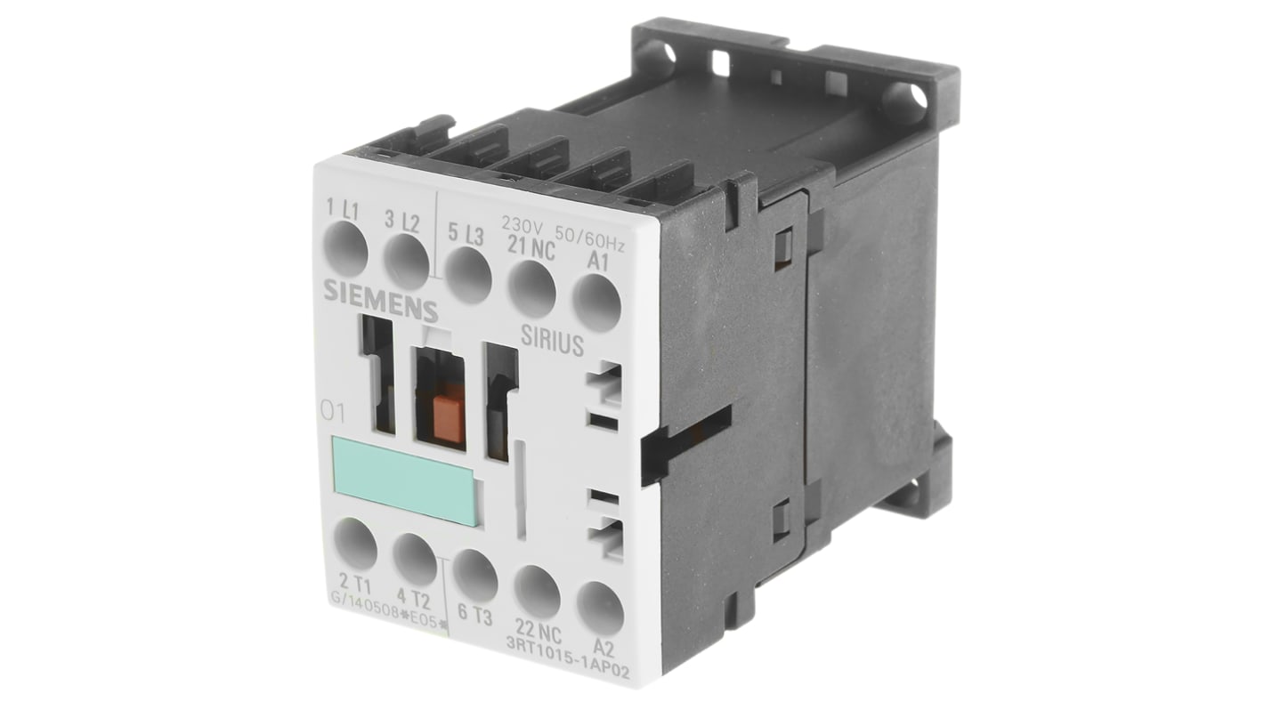 Siemens 3RT1 Series Contactor, 230 V ac Coil, 3-Pole, 7 A, 3 kW, 3NO, 400 V ac