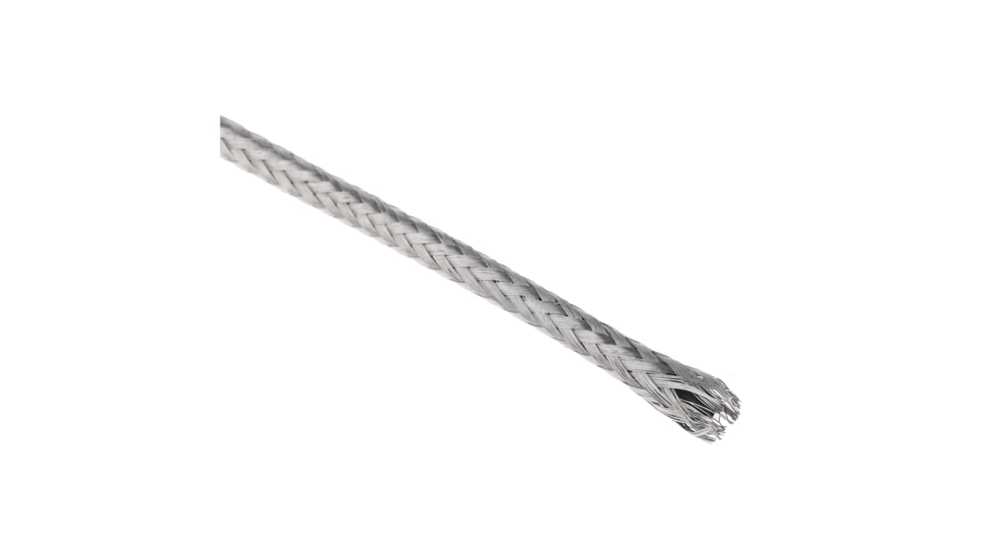 TE Connectivity Expandable Braided Tinned Copper Silver Cable Sleeve, 3mm Diameter, 10m Length, RayBraid Series