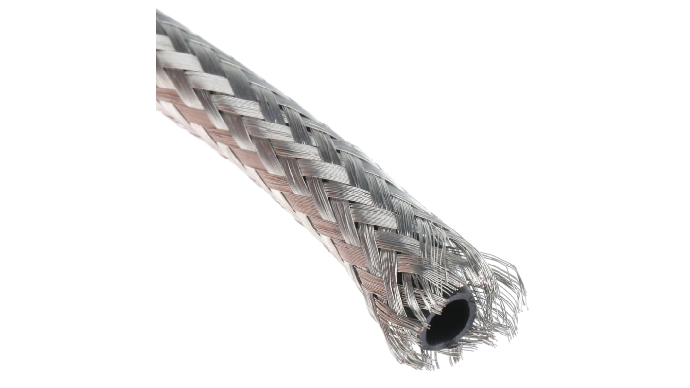 TE Connectivity Expandable Braided Copper Silver Cable Sleeve, 7.5mm Diameter, 10m Length, RayBraid Series
