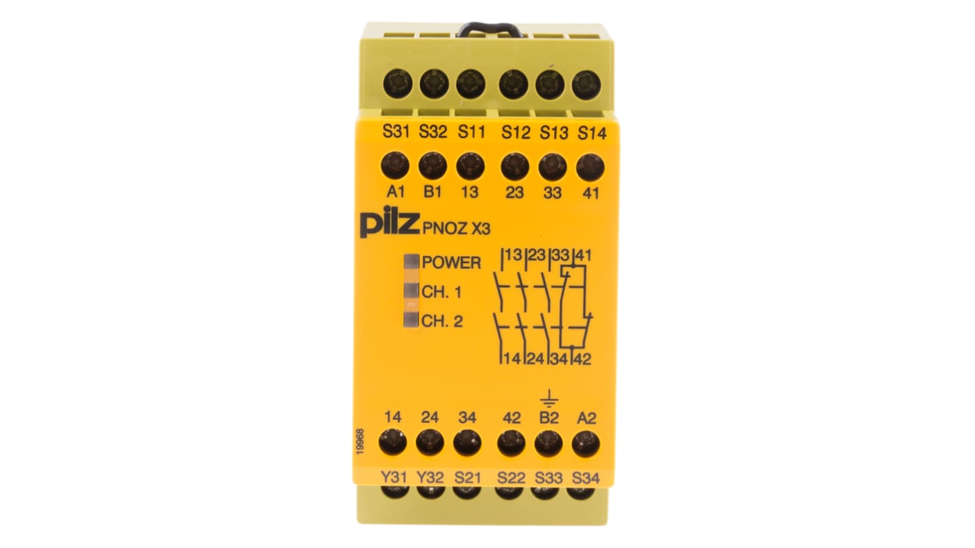 Relé de seguridad Pilz PNOZ X PNOZ X3 de 2 canales, para Bloqueo/interruptor de seguridad, 24V ac/dc, cat. seg. ISO