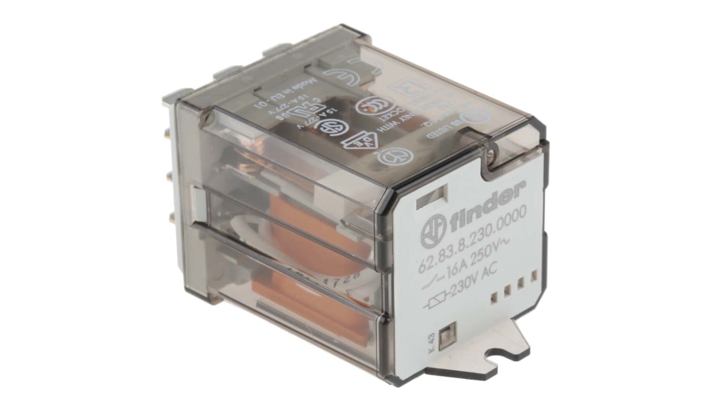Finder Plug In Power Relay, 230V ac Coil, 16A Switching Current, 3PDT