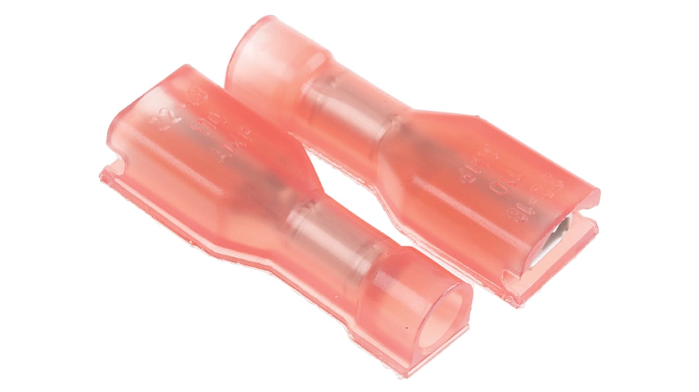 TE Connectivity Ultra-Fast .110 Red Insulated Female Spade Connector, Receptacle, 2.79 x 0.51mm Tab Size, 0.3mm² to