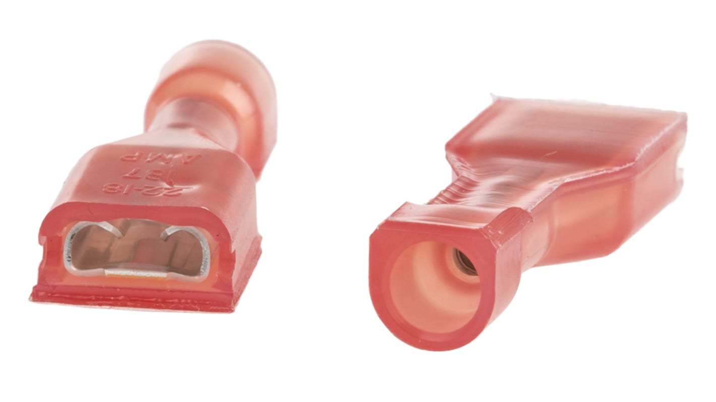 TE Connectivity Ultra-Fast .187 Red Insulated Female Spade Connector, Receptacle, 4.75 x 0.81mm Tab Size, 0.3mm² to