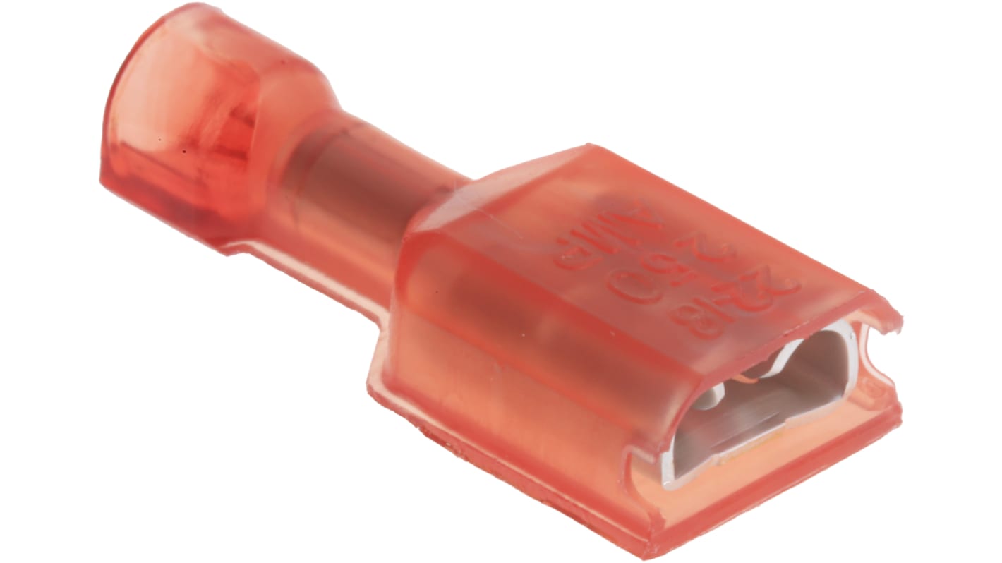 TE Connectivity Ultra-Fast Plus .250 Red Insulated Female Spade Connector, Receptacle, 6.35 x 0.81mm Tab Size, 0.3mm²