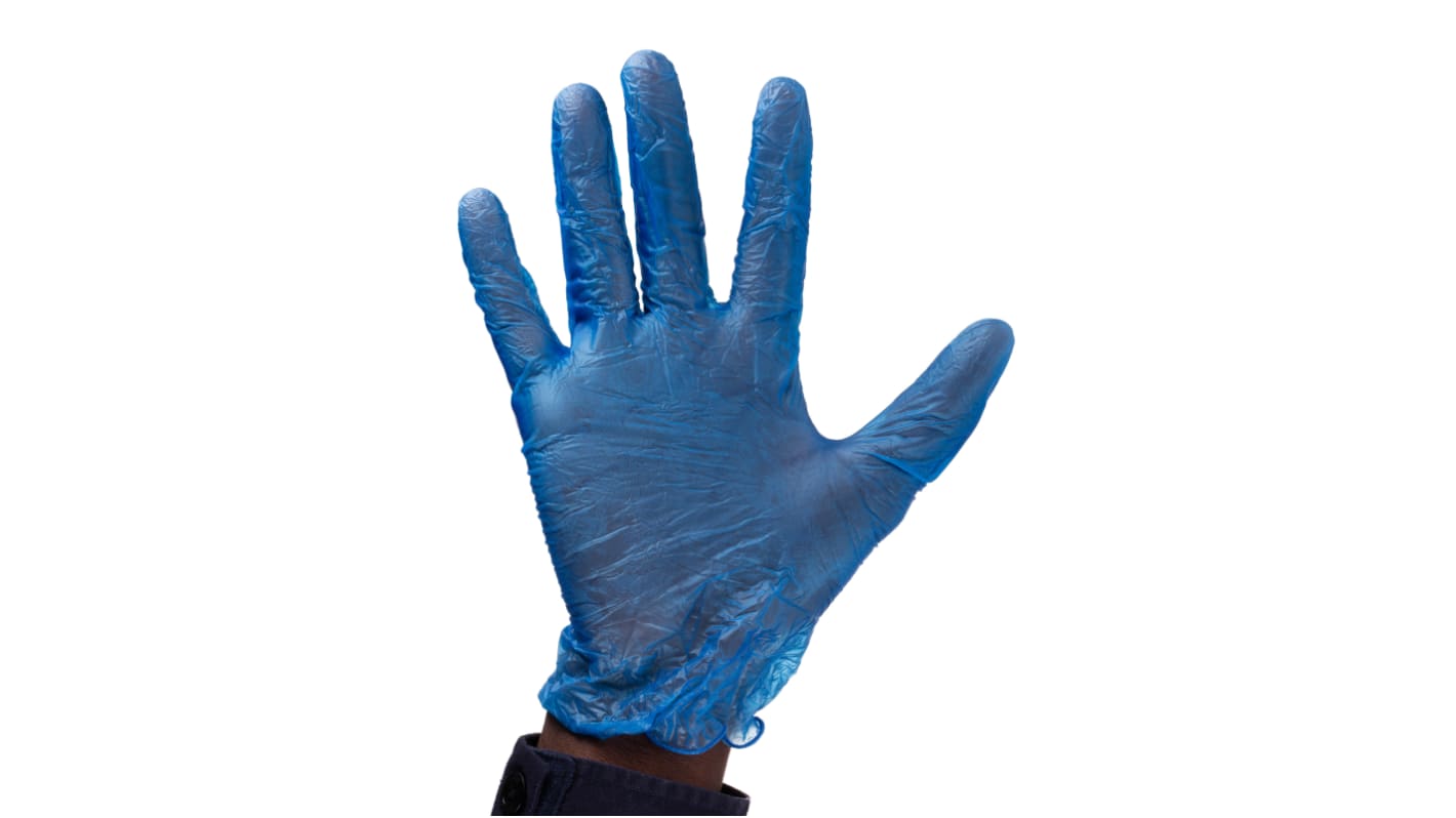 RS PRO Blue Powdered Vinyl Disposable Gloves, Size M, Food Safe, 100 per Pack