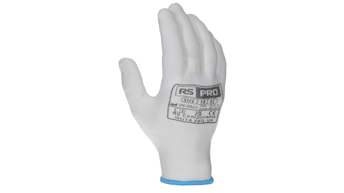 RS PRO White Polyester General Purpose Glove Liner, Size 10, XL