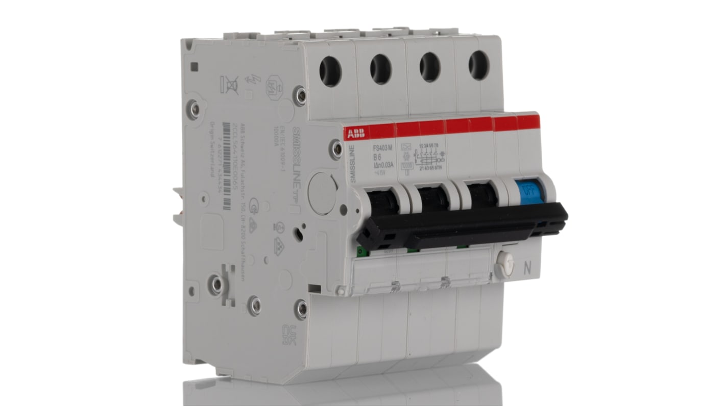 RCCB ABB, 6A Tipo B, 4 Polos, 30mA A SMISSLINE TP IEC 415V ac