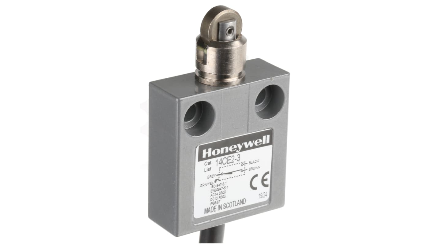 Final de carrera con Pulsador con roldana Honeywell 14CE, SPDT, NA/NC, 240V, 5A, IP65, IP66, IP67, IP68