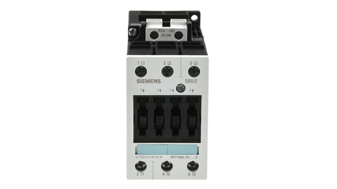 Contattore Siemens, serie 3RT1, 3 poli, 3 NA, 32 A, 15 kW, bobina 24 V c.c.