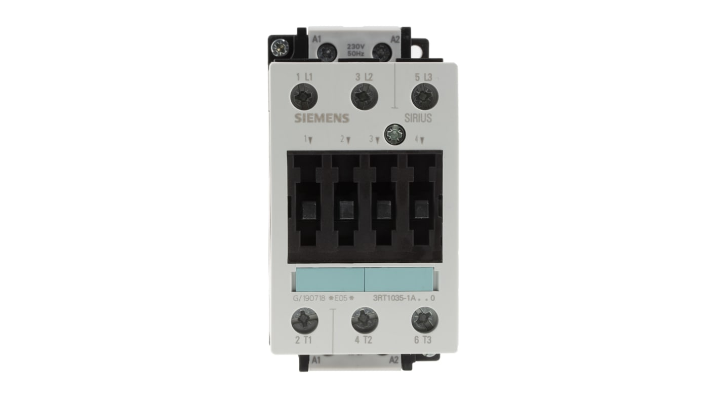 Siemens 3RT1 Series Contactor, 230 V ac Coil, 3-Pole, 40 A, 18.5 kW, 3NO, 400 V ac