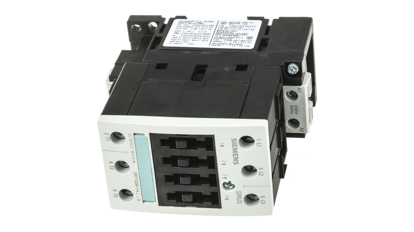 Contattore Siemens, serie 3RT1, 3 poli, 3 NA, 50 A, 22 kW, bobina 230 V c.a.