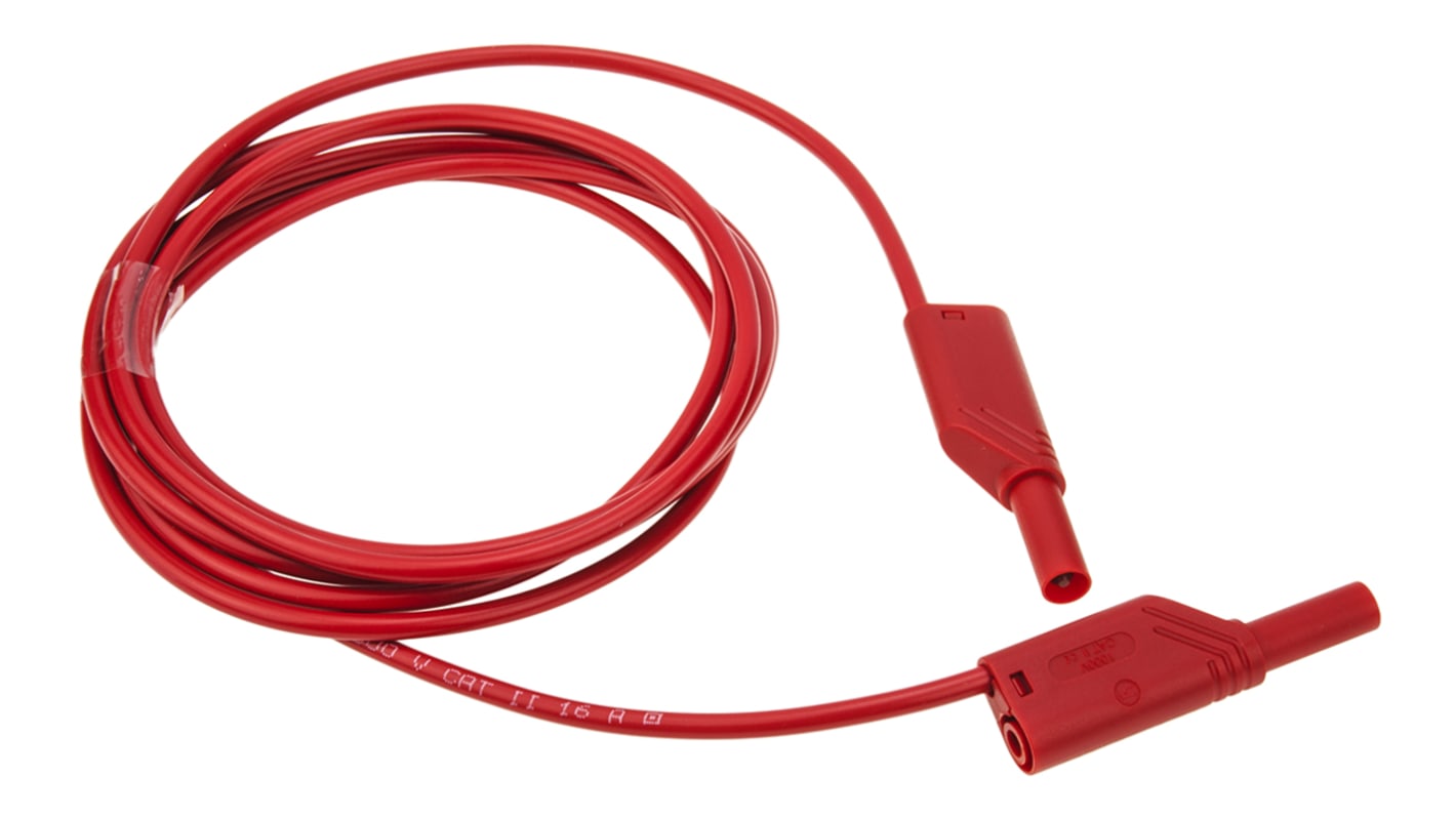 Cable de prueba con conector de 4 mm  Hirschmann de color Rojo, Macho-Macho, 16A, 2m