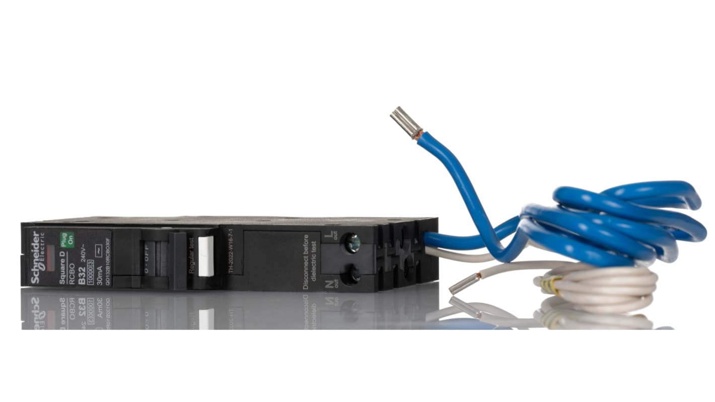 Schneider Electric RCBO, 32A Current Rating, 1P Poles, 30mA Trip Sensitivity, Type B, Square D Range