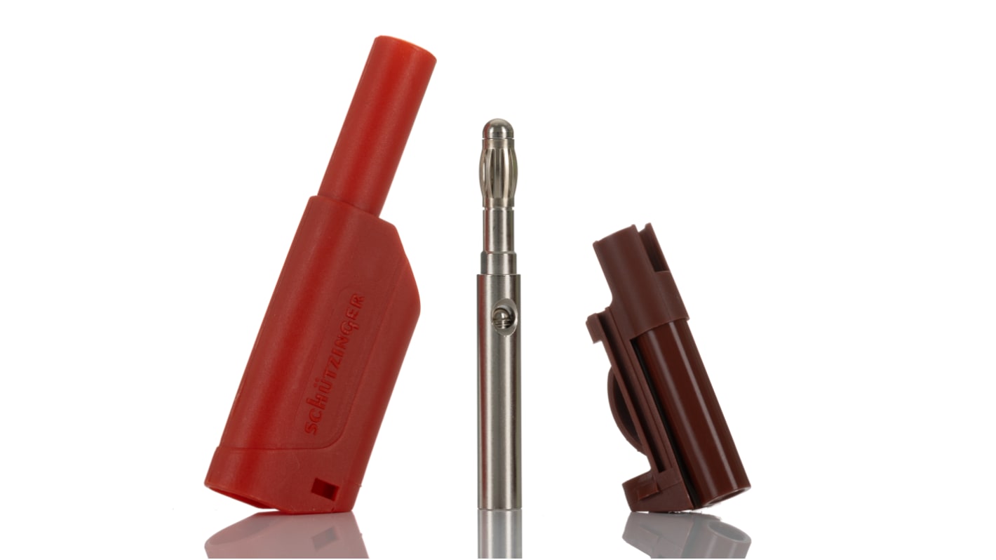 Schutzinger Red Male Banana Plug, 4 mm Connector, Solder Termination, 32A, 1kV, Nickel Plating