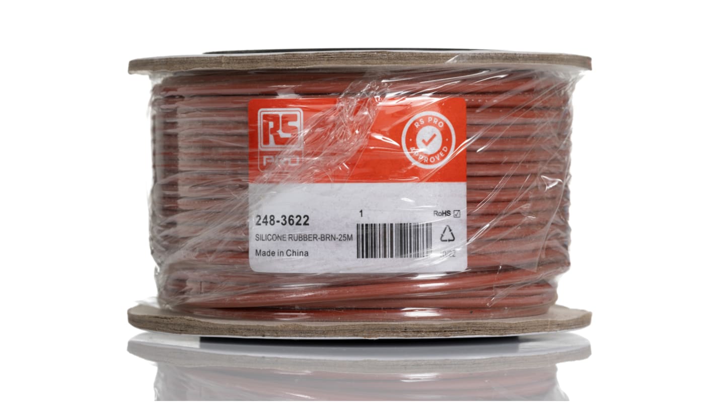 RS PRO Brown 0.5 mm² Hook Up Wire, 20 AWG, 16/0.2 mm, 25m, Silicone Rubber Insulation