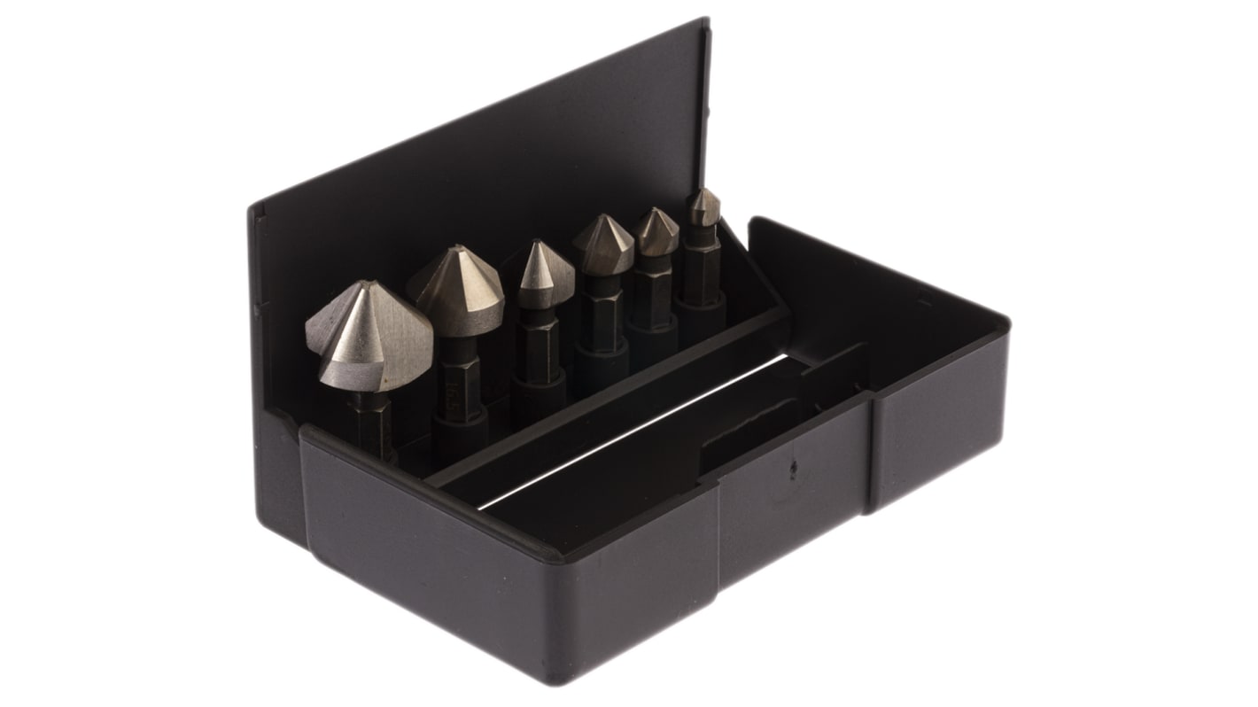 RS PRO Countersink Drill Bit Set, 6.3 mm, 8.3 mm, 10.4 mm, 12.4 mm, 16.5 mm, 20.5 mm Head, 6 Piece(s)