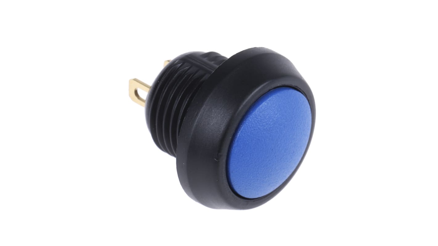 Interruptor de Botón Pulsador En Miniatura ITW Switches 59, color de botón Azul, SPST, acción momentánea, 400 mA a 32 V