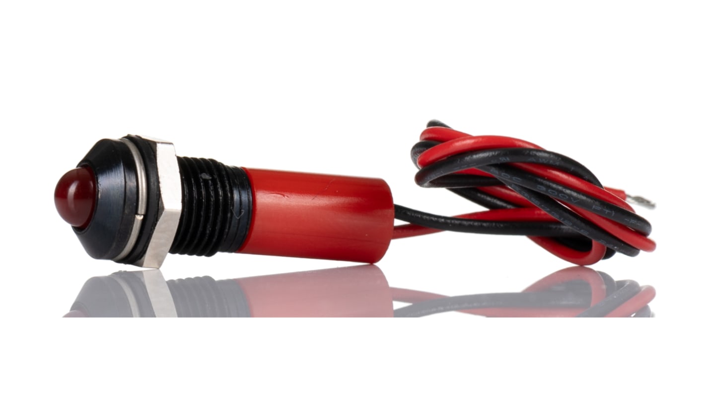 Voyant LED lumineux  Rouge RS PRO, dia. 8mm, 2V c.c., taille de la lampe 5 mm, IP67