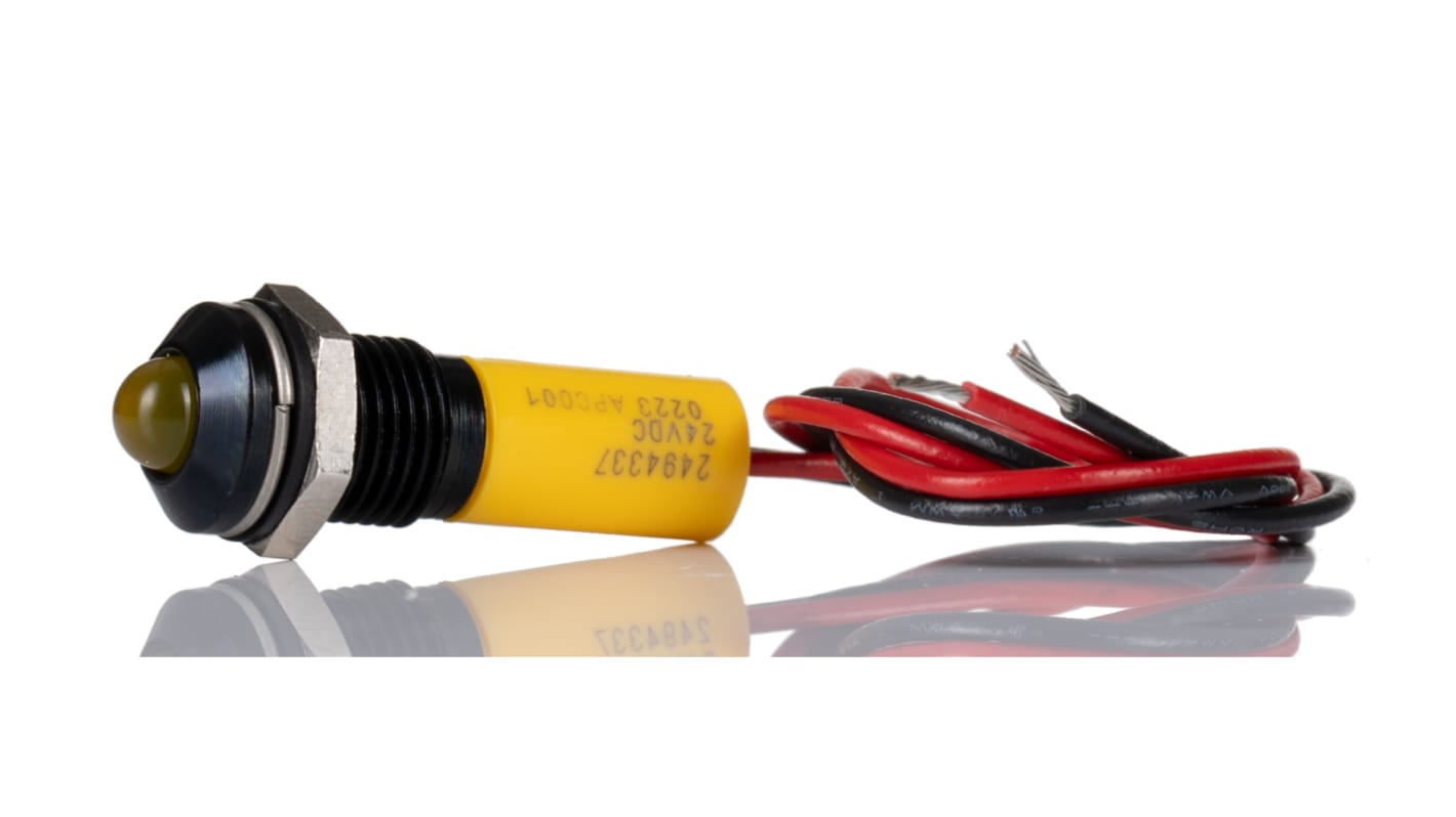 Voyant LED lumineux  Jaune RS PRO, dia. 8mm, 24V c.c., taille de la lampe 5 mm, IP67