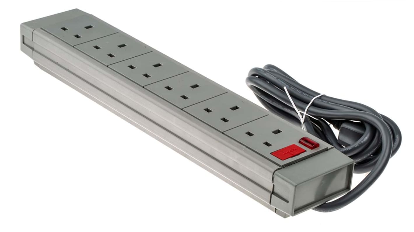 RS PRO 2m 6 Socket Type G - British Extension Lead, 230 V ac