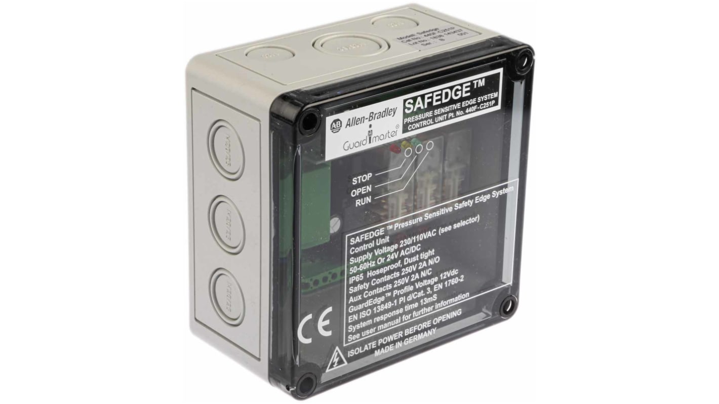 Relé de seguridad Rockwell Automation Safedge 440F de 2 canales, para Borde/alfombra de seguridad, 24 V dc, 110