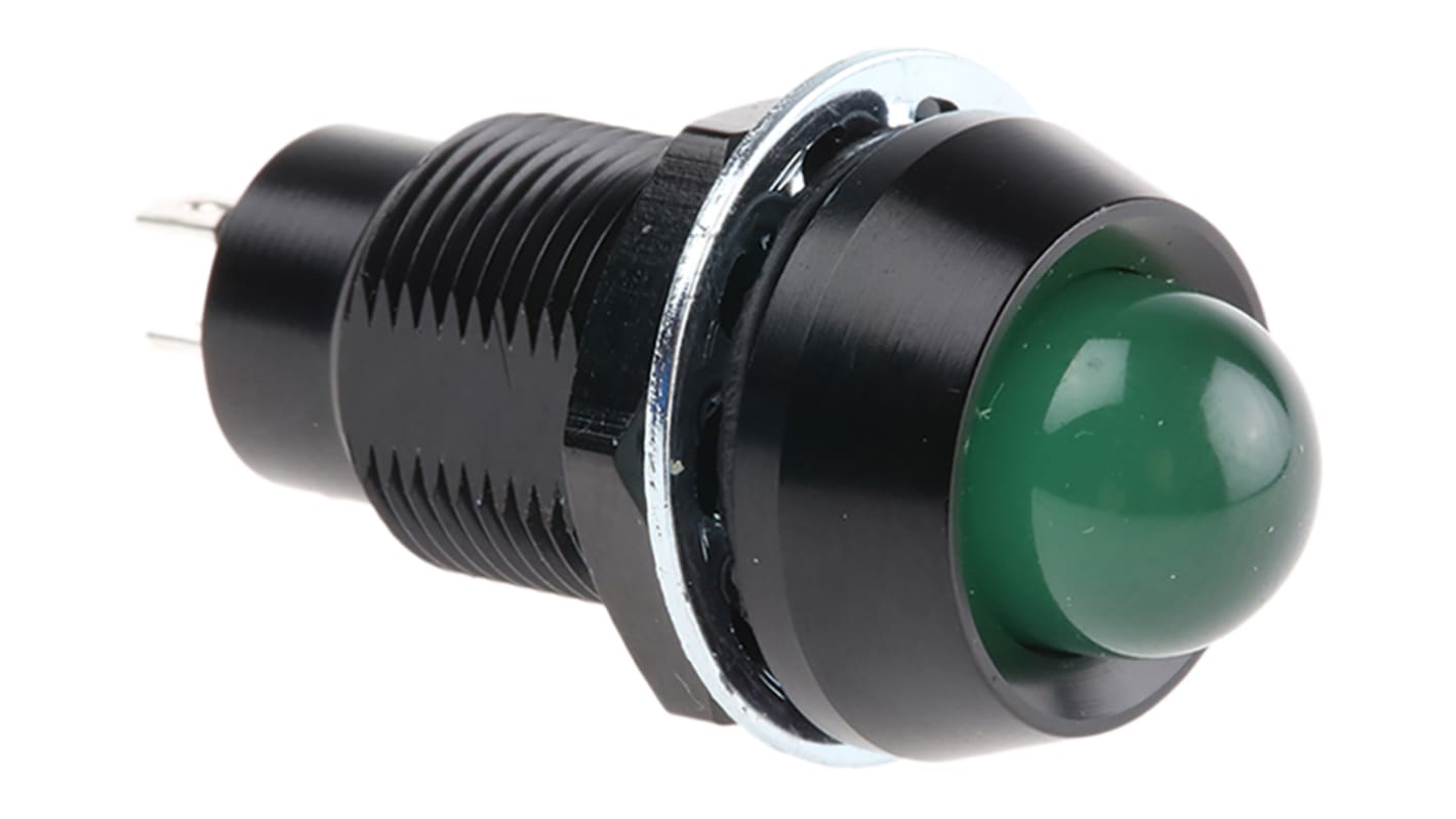 Indicador LED Marl, Verde, lente prominente, marco Negro, Ø montaje 12.7mm, 230V ac, 4mA, IP67