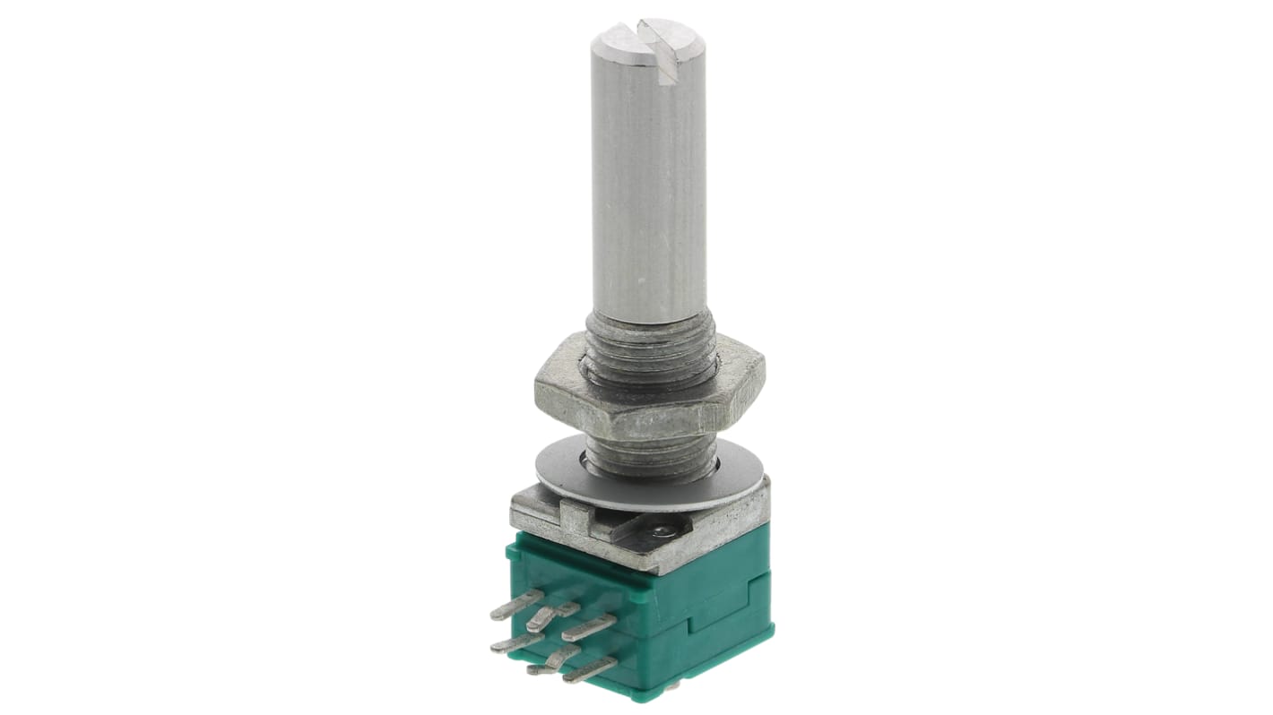 Alps Alpine RK09712200JB, Dreje Kulfilmpotentiometer, 6 mm aksel, Panelmontering, Hulmontering, 10kΩ, ±20%, 0.05W