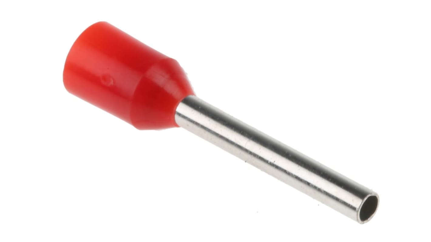 RS PRO Insulated Crimp Bootlace Ferrule, 12mm Pin Length, 1.7mm Pin Diameter, 1mm² Wire Size, Red