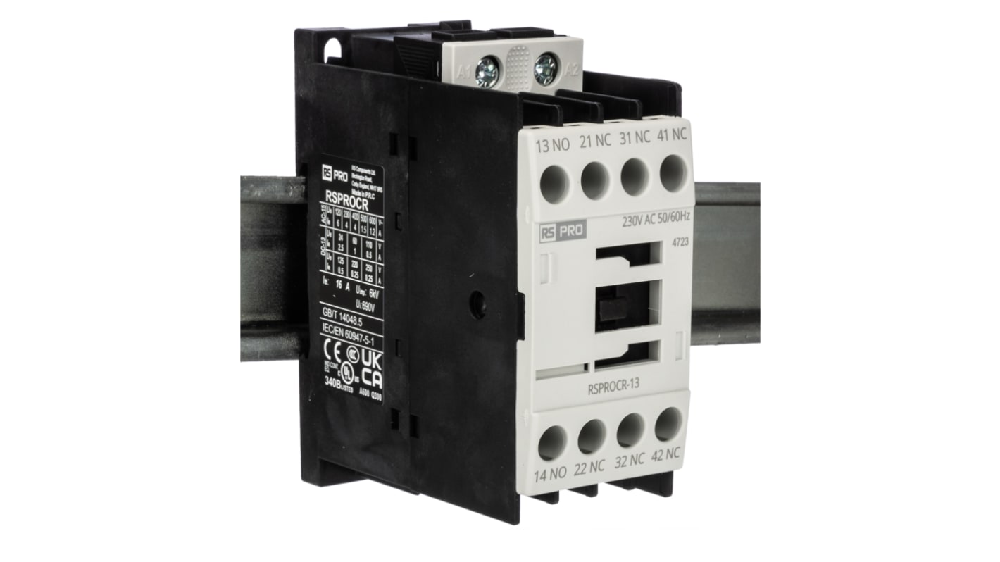 RS PRO Contactor, 230 V Coil, 1-Pole, 3NO/1NC